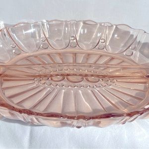 Vintage Pink Depression Glass Divided Relish Dish / Oyster and Pearl Design